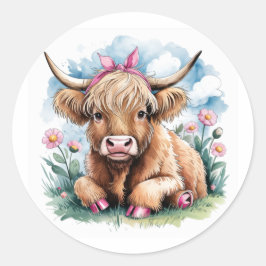 Highland Cow Baby Shower Bliss Runder Aufkleber