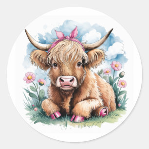 Highland Cow Baby Shower Bliss Runder Aufkleber