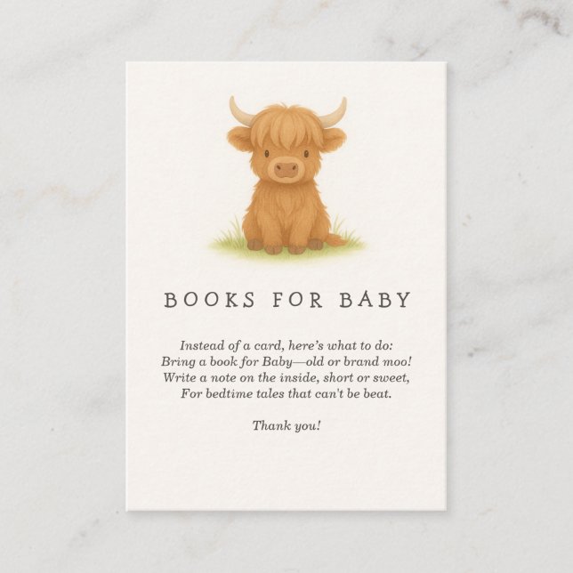 Highland Cow Baby Shower Books für Baby Begleitkarte (Vorderseite)