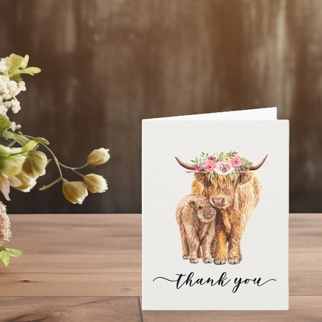 Highland Cow Baby Shower Vielen Dank zum Download Karte (Von Creator hochgeladen)