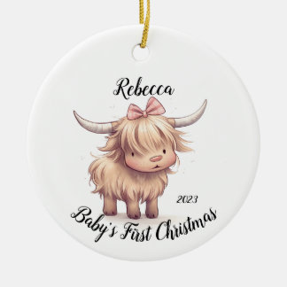Highland Cow Baby's First Christmas Ornament