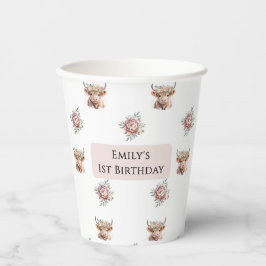 Highland Cow Birthday Girl Boho Farm Party Pappbecher