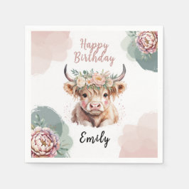 Highland Cow Birthday Napkins Girl Boho Farm Party Serviette