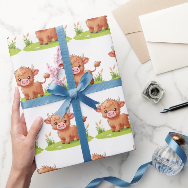 Highland Cow Birthday Party Geschenkpapier (Schenken)