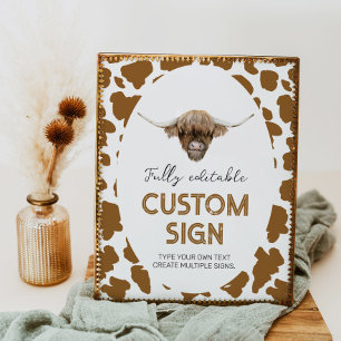 Highland Cow Birthday Party Table Sign Poster