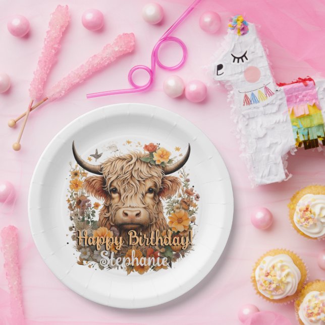 Highland Cow Birthday Shower Plate Pappteller (Party)