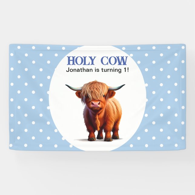 Highland Cow Blue Banner (Horizontal)