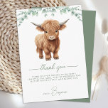 Highland Cow Boho Greenery Farm Animal Birthday Dankeskarte<br><div class="desc">Laden Sie Ihre Freunde und Familie ein, um Ihren Kindern den Geburtstag mit diesem bezaubernden Hochland-Kalb und Eukalyptus-Grün 1. Geburtstag Einladungen, Party-Accessoires und Geschenke zu feiern. Diese Einladung zum Kuhgeburtstag beinhaltet eine handbemalte Aquarellkuh, perfekt für Farm- und Kuhliebhaber! Das Design ist modern und trendig, mit einem schlichten, grünen Farbschema und...</div>