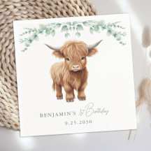 Highland Cow Boho Greenery Farm Animal Birthday