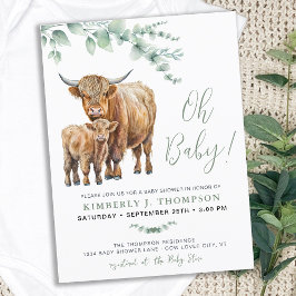 Highland Cow Boho Greenery Sage Baby Shower Einladungspostkarte