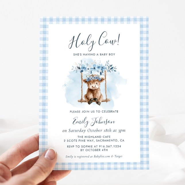 Highland Cow Boy Baby Shower Invitation Einladung (Von Creator hochgeladen)
