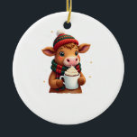 Highland Cow Brushstroke Christmas T-Shirt (4) Keramik Ornament<br><div class="desc">Highland Cow Brushstroke Christmas T-Shirt (4)</div>