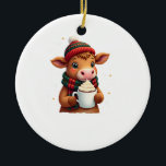 Highland Cow Brushstroke Christmas T-Shirt (4) Keramik Ornament<br><div class="desc">Highland Cow Brushstroke Christmas T-Shirt (4)</div>