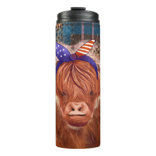 Highland Cow Buffalo Kariert 4. Juli Unabhängigkei Thermosbecher