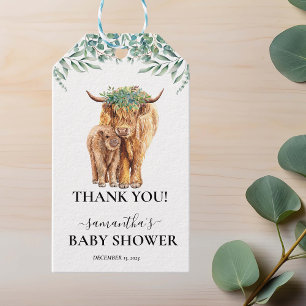 Highland Cow Calf Baby Dusche Eucalyptus Geschenkanhänger