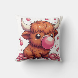 highland cow calf blowing pink bubblegum cushion kissen