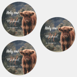 Highland cow calf monogram first birthday party etiketten