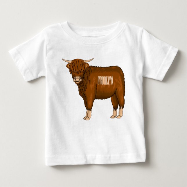 Highland cow cartoon illustration baby t-shirt (Vorderseite)