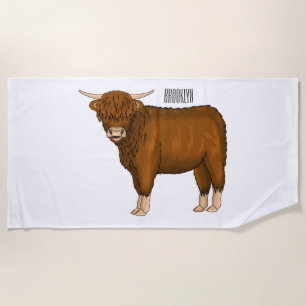 Highland cow cartoon illustration strandtuch