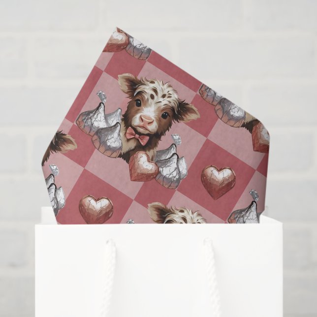 Highland Cow Chocolate & Heart Kisses Gift Liner Seidenpapier (Geschenktüte)