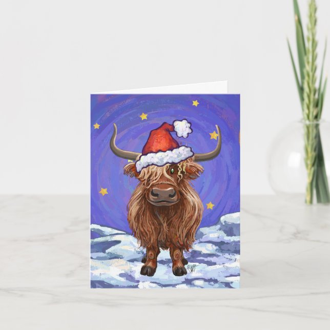 Highland Cow Christmas Feiertagskarte (Vorderseite)