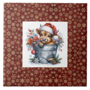 Highland Cow Christmas Fliese