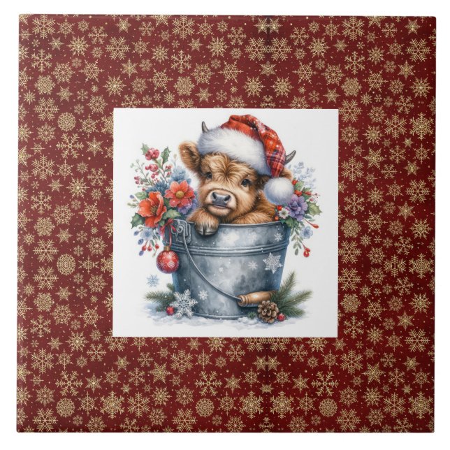 Highland Cow Christmas Fliese (Vorderseite)