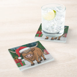 Highland Cow Christmas Glasuntersetzer