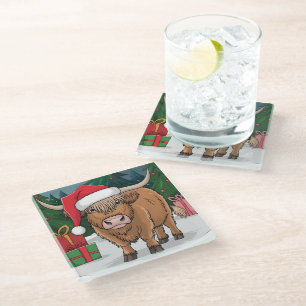 Highland Cow Christmas Glasuntersetzer