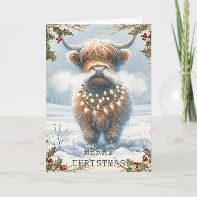 Highland Cow Christmas Karte (Vorderseite)