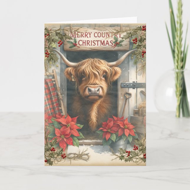 Highland Cow Christmas Karte (Vorderseite)