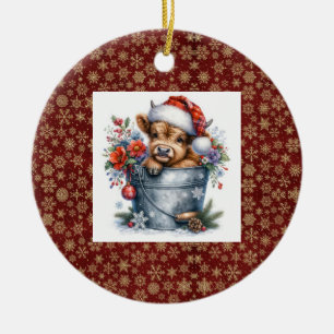 Highland Cow Christmas Keramik Ornament