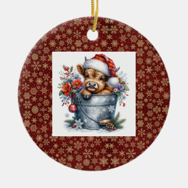 Highland Cow Christmas Keramik Ornament (Vorne)