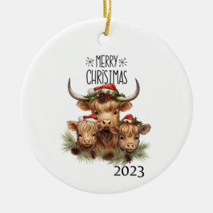 Highland Cow Christmas Keramik Ornament