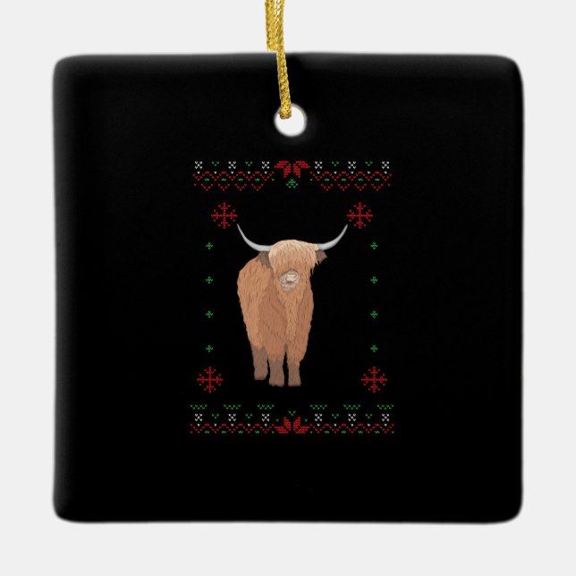 Highland Cow Christmas Keramikornament (Vorderseite)