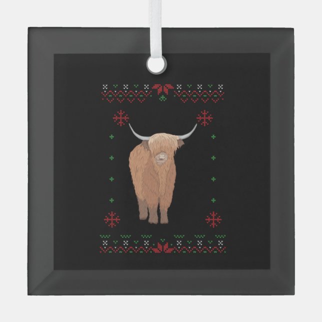 Highland Cow Christmas Ornament Aus Glas (Vorderseite)