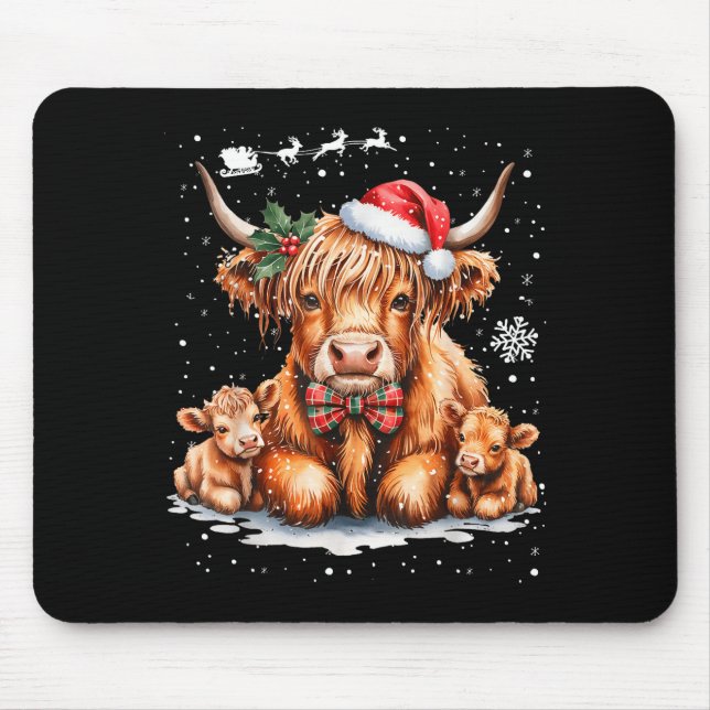 Highland Cow Christmas Outfit Idea Women Xmas High Mousepad (Vorne)