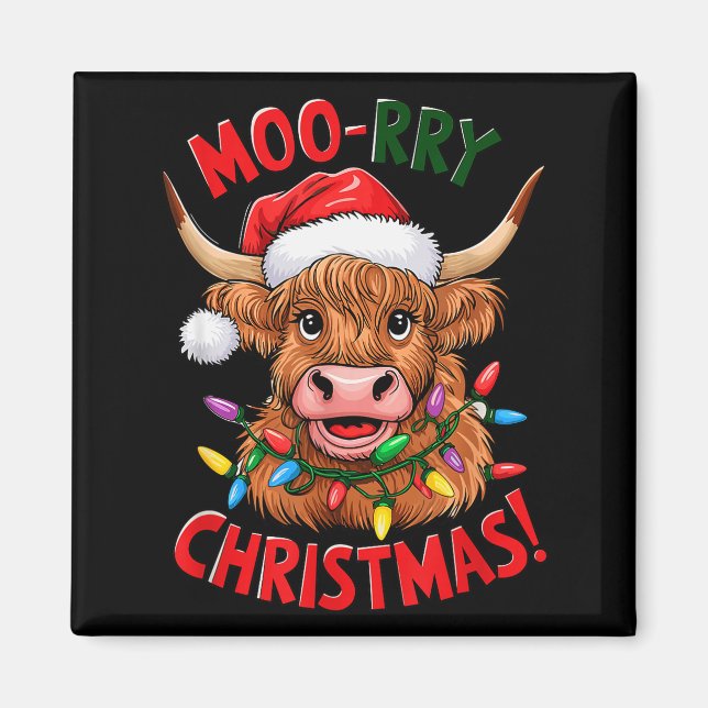 Highland Cow Christmas Pajama Moo Rry Cow Lover  Magnet (Vorne)
