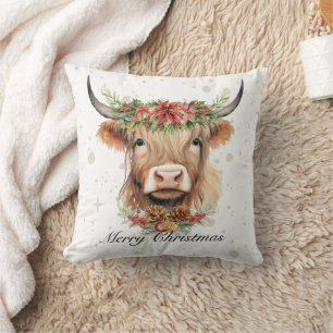 Highland Cow Christmas Pillow Kissen