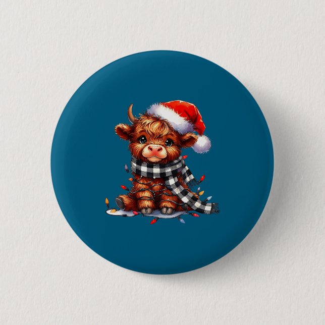 Highland Cow Christmas Santa Hat Mooey Xmas Heifer Button (Vorderseite)