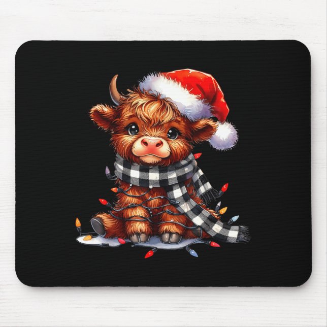 Highland Cow Christmas Santa Hat Mooey Xmas Heifer Mousepad (Vorne)