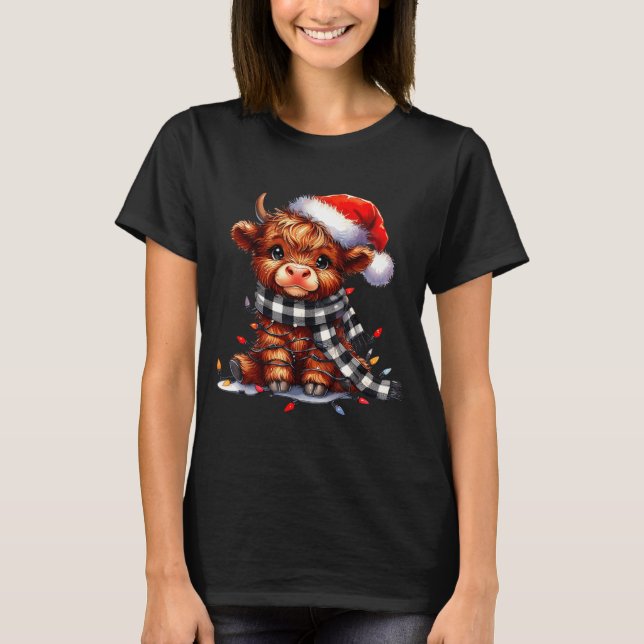 Highland Cow Christmas Santa Hat Mooey Xmas Heifer T-Shirt (Vorderseite)