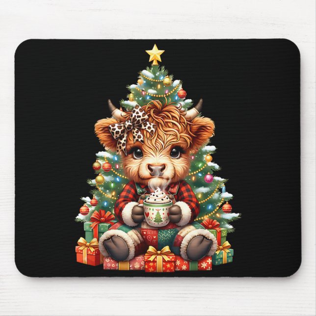 Highland Cow Christmas Tree Cute Heifer Cow Mooey  Mousepad (Vorne)