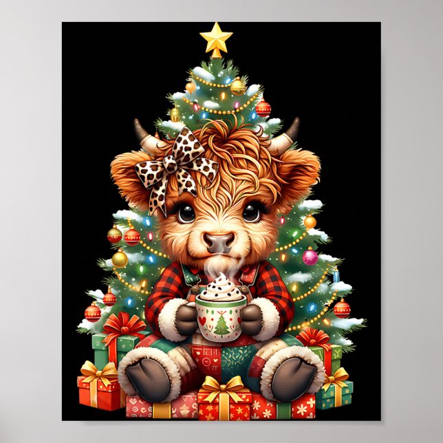 Highland Cow Christmas Tree Cute Heifer Cow Mooey  Poster (Vorne)