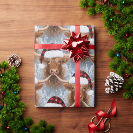 Highland Cow Christmas Wrapping Paper Cozy Rustic Geschenkpapier