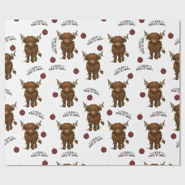 Highland Cow Christmas Wrapping Paper Geschenkpapier (Flach)