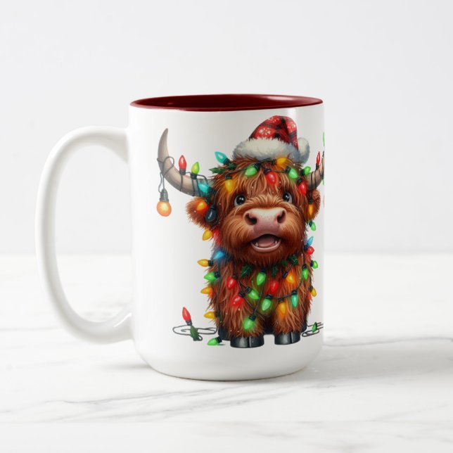 Highland Cow Christmas Zweifarbige Tasse (Links)