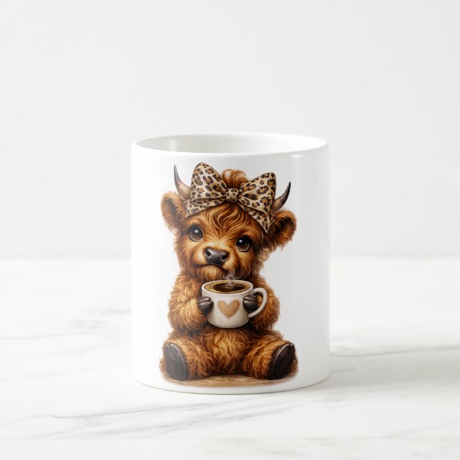 Highland Cow Coffee Wrap: Leopard Bow — Personaliz Kaffeetasse (Mittel)