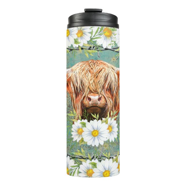 Highland Cow Daisies Thermosbecher (Vorderseite)