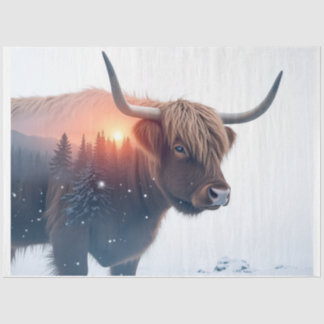highland  cow double exposure seidenpapier